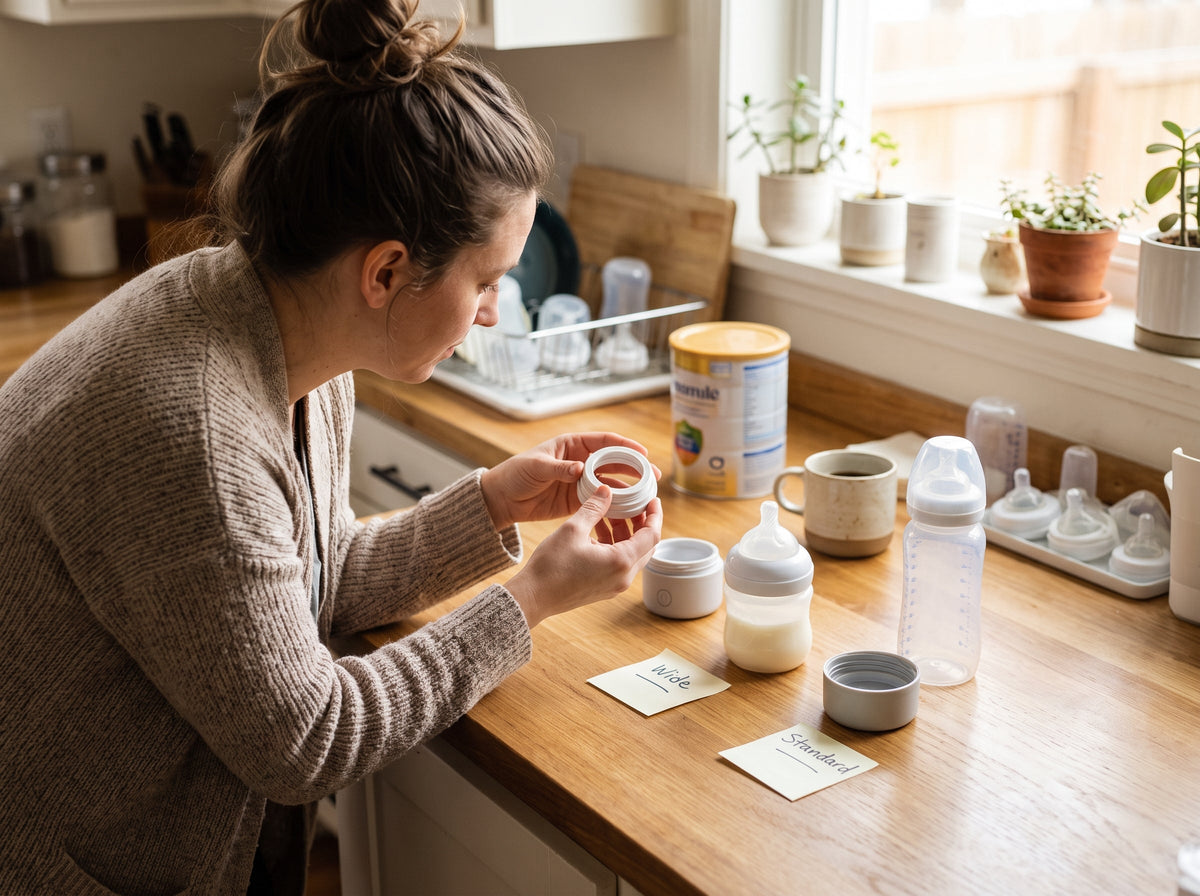 Parent matching a bottle adapter to a portable milk warmer
